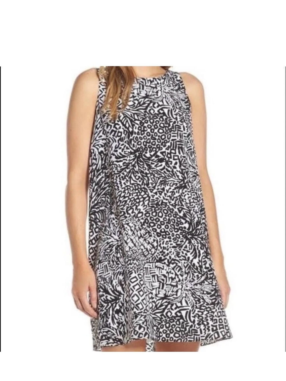 Lilly Pulitzer Women's Sleeveless Dress Black & White  Pineapple Print Size L